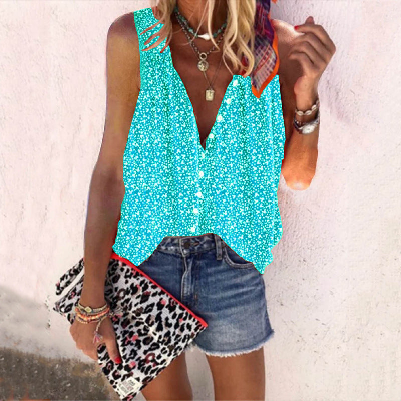 Summer Casual Loose Printed Sleeveless Shirt for Women