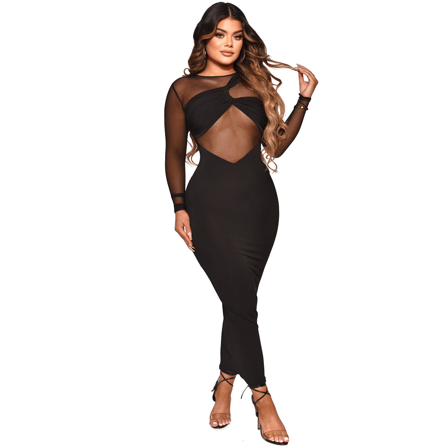 Solid Color Long Sleeve Dress for Women