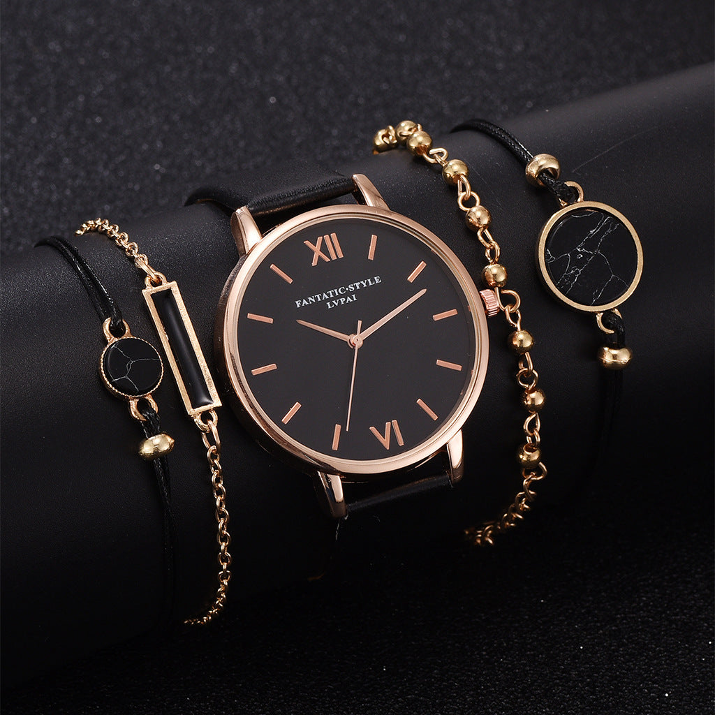 Evarisluxe Leather Strap Quartz Watch Set