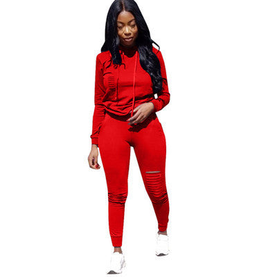 Women's Solid Color Floral Hoodie Two-Piece Set