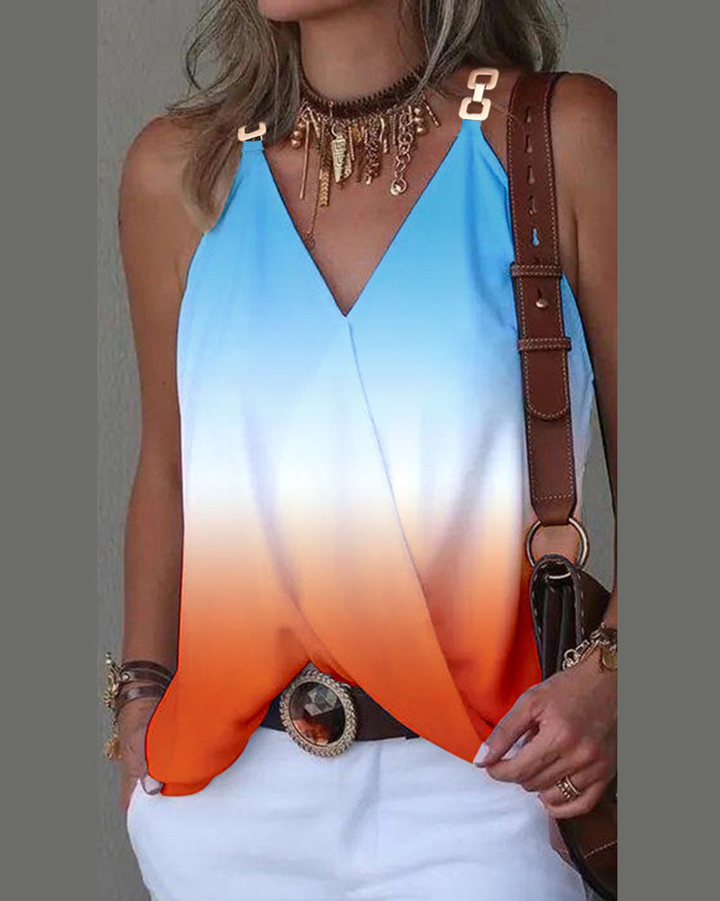 2023 Summer Minimalist V-Neck Print Top for Women