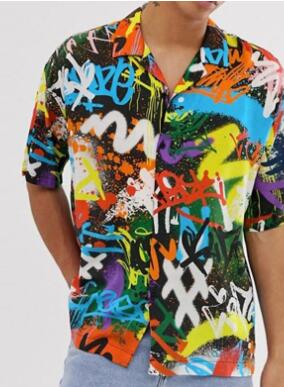 Men's Short Sleeve Printed Hawaiian Shirt for Summer