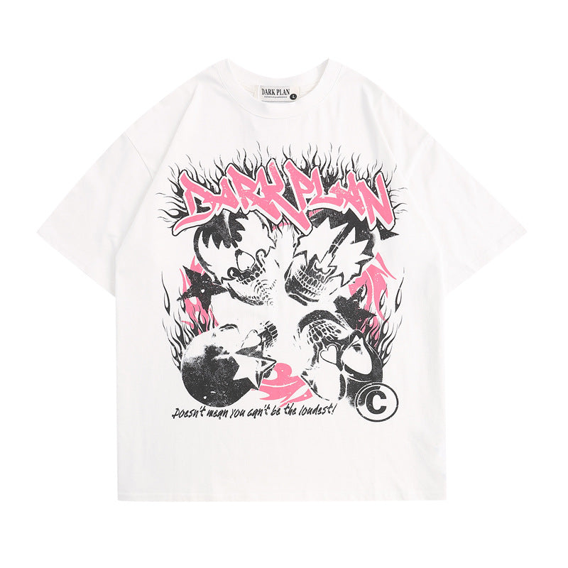 American High Street Skull Graffiti Print T-Shirt for Men