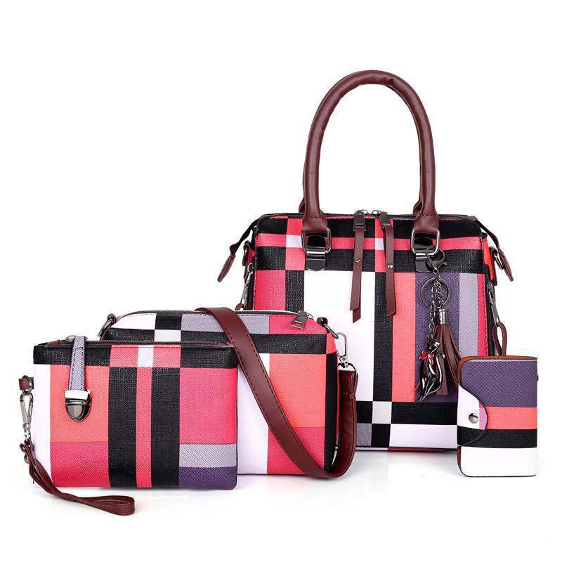 Fashionable Women's 3-Piece Color-Block Handbag Set