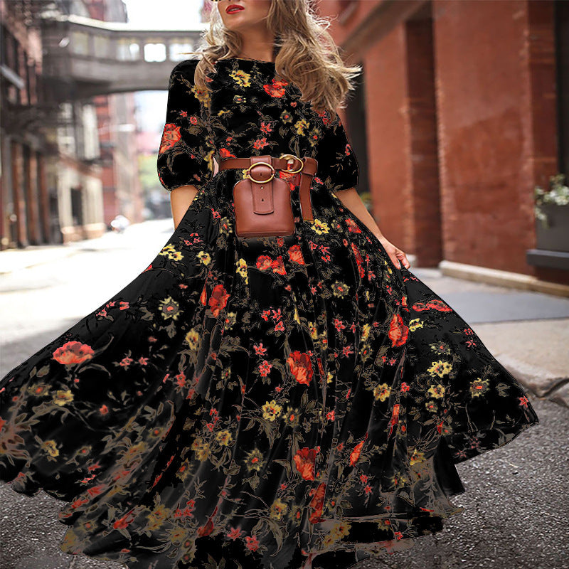 2024 Spring Autumn Floral Chiffon Long Dress