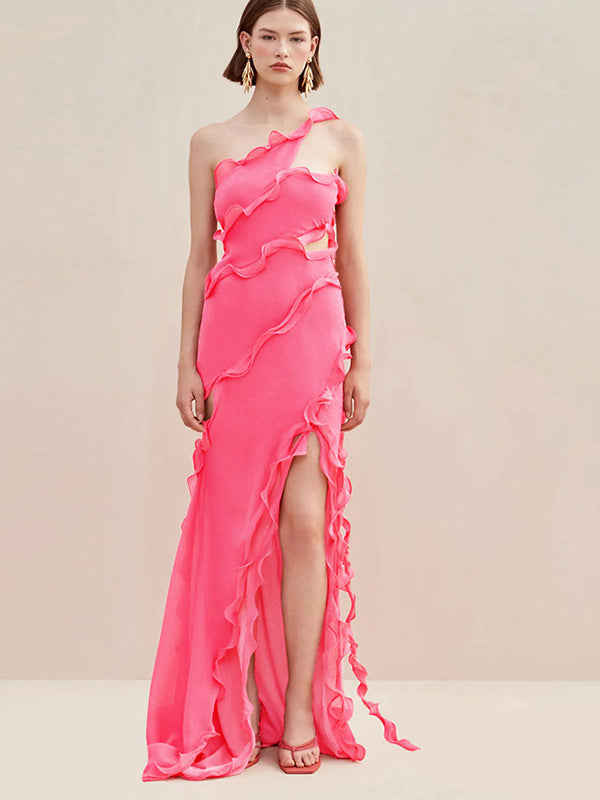 Pleated Ribbon V-neck Dress for Women