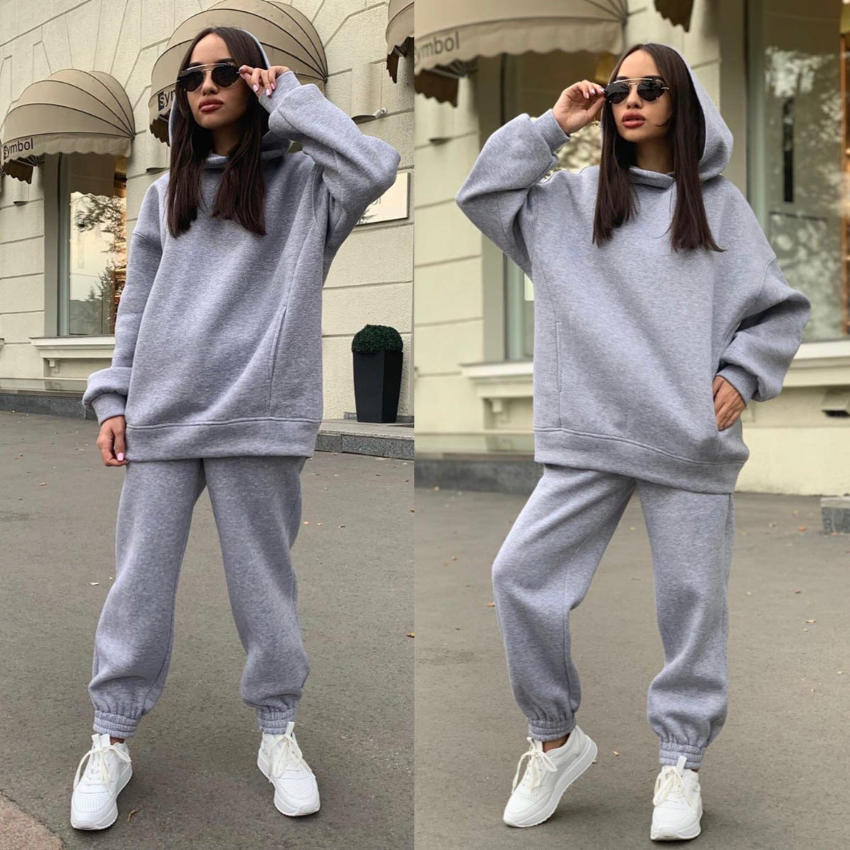 Fashionable Solid Color Hoodie & Casual 2-Piece Set