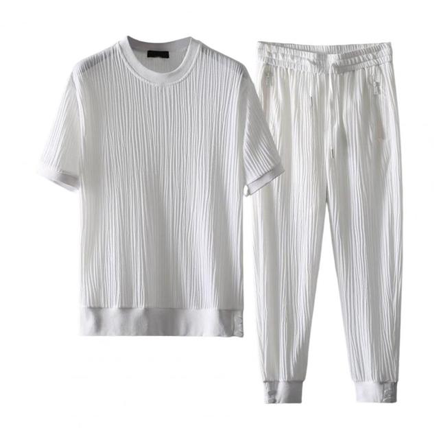 Men's Summer Outfit: Solid Color Top & Pants Set