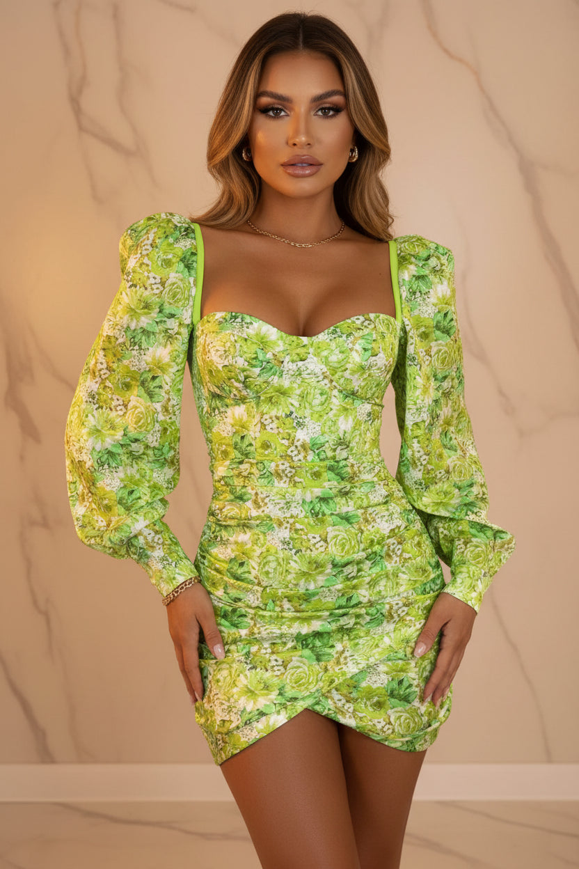 Evarisluxe Printed Long Sleeve Wrap Dress