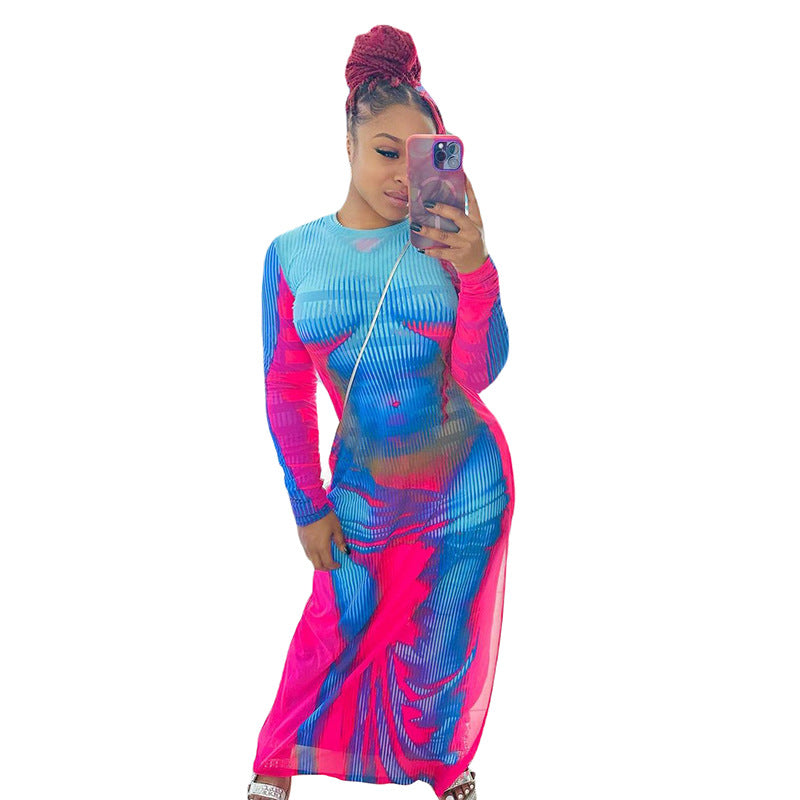 2024 Spring Women's Fashion High Waist 3D Print Dress