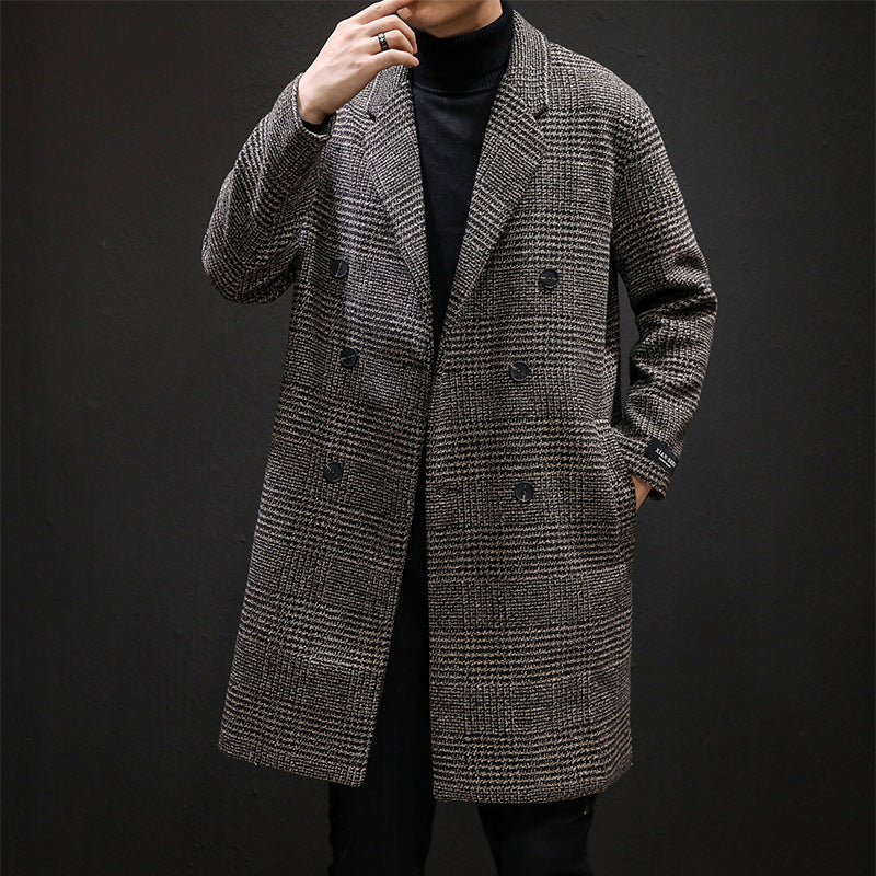 Men's Double-Breasted Plaid Overcoat - Tailored Fit