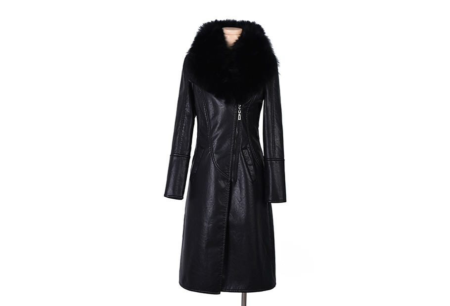 Fleece Lined Leather Jacket with Fur Collar