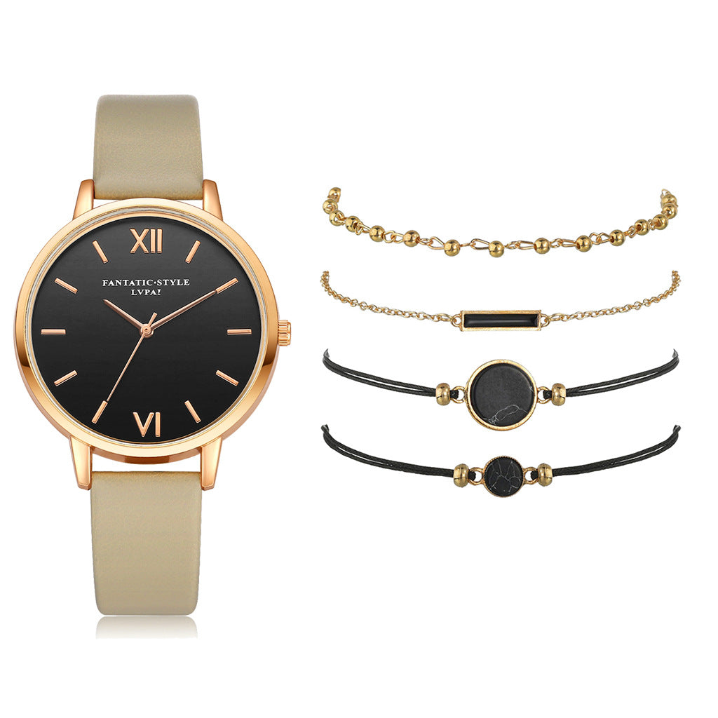 Evarisluxe Leather Strap Quartz Watch Set
