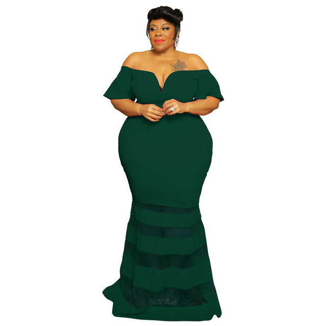 Evarisluxe Plus Size Mesh Puff Sleeve Gala Dress