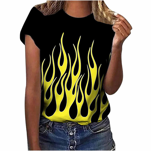 Colorful Flame 3D Print Oversized Summer T-Shirt for Women