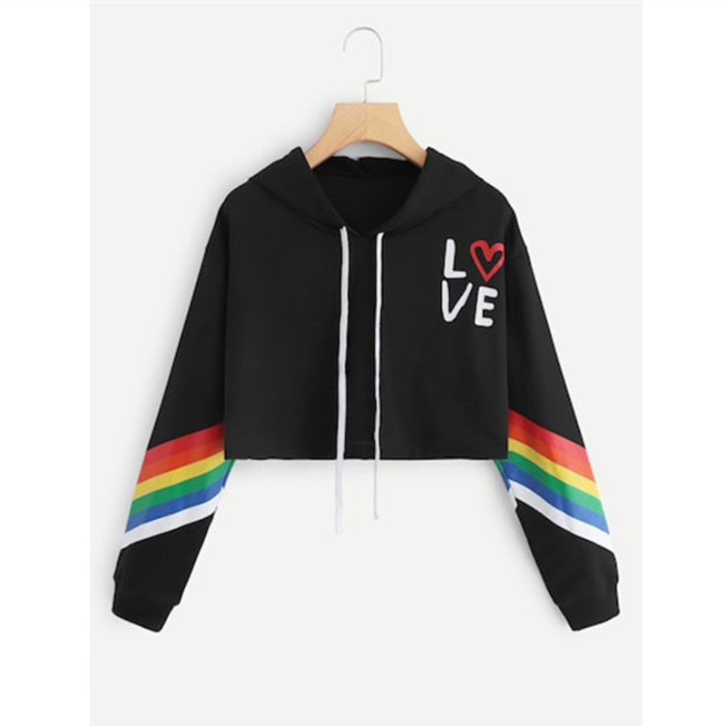 Rainbow Striped Hoodie T-Shirt for Women (Summer/Fall)