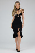 The Fente Ruffle Hem V-Neck Split Dress | Evarisluxe