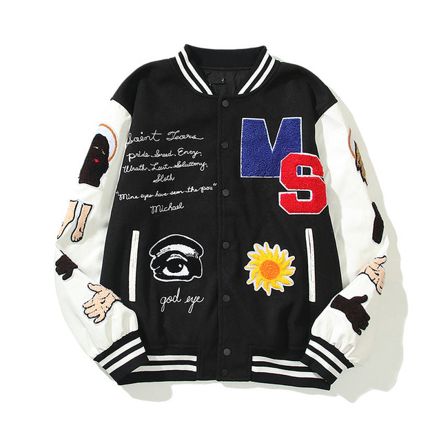 Hip Hop Men Vintage Varsity Bomber Jacket Streetwear