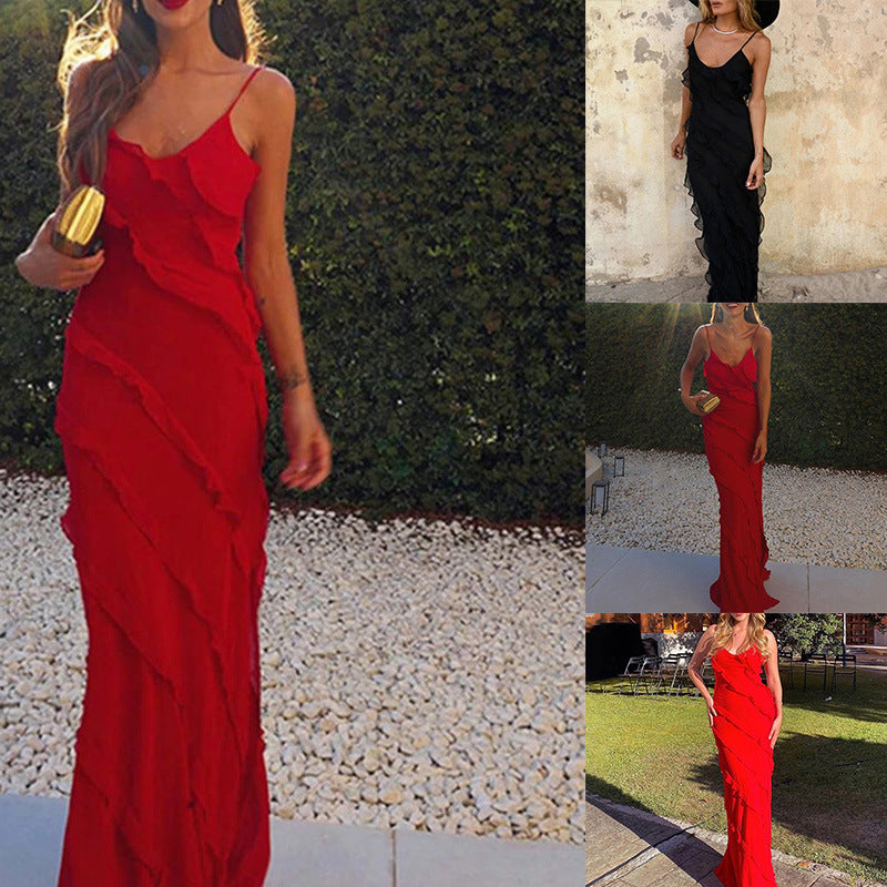2023 Summer Women's Chiffon Backless Maxi Dress
