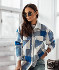 Plaid Wool Jacket with Revers Button for Women (One Piece)
