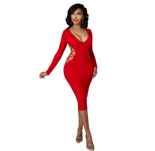 Evarisluxe Hollow Out V-Neck Dress