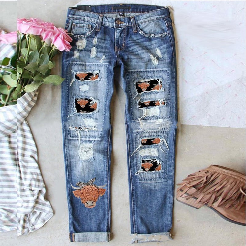 Summer Hipster Denim Trousers with Holes