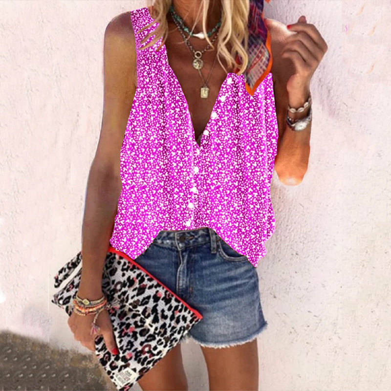 Summer Casual Loose Printed Sleeveless Shirt for Women