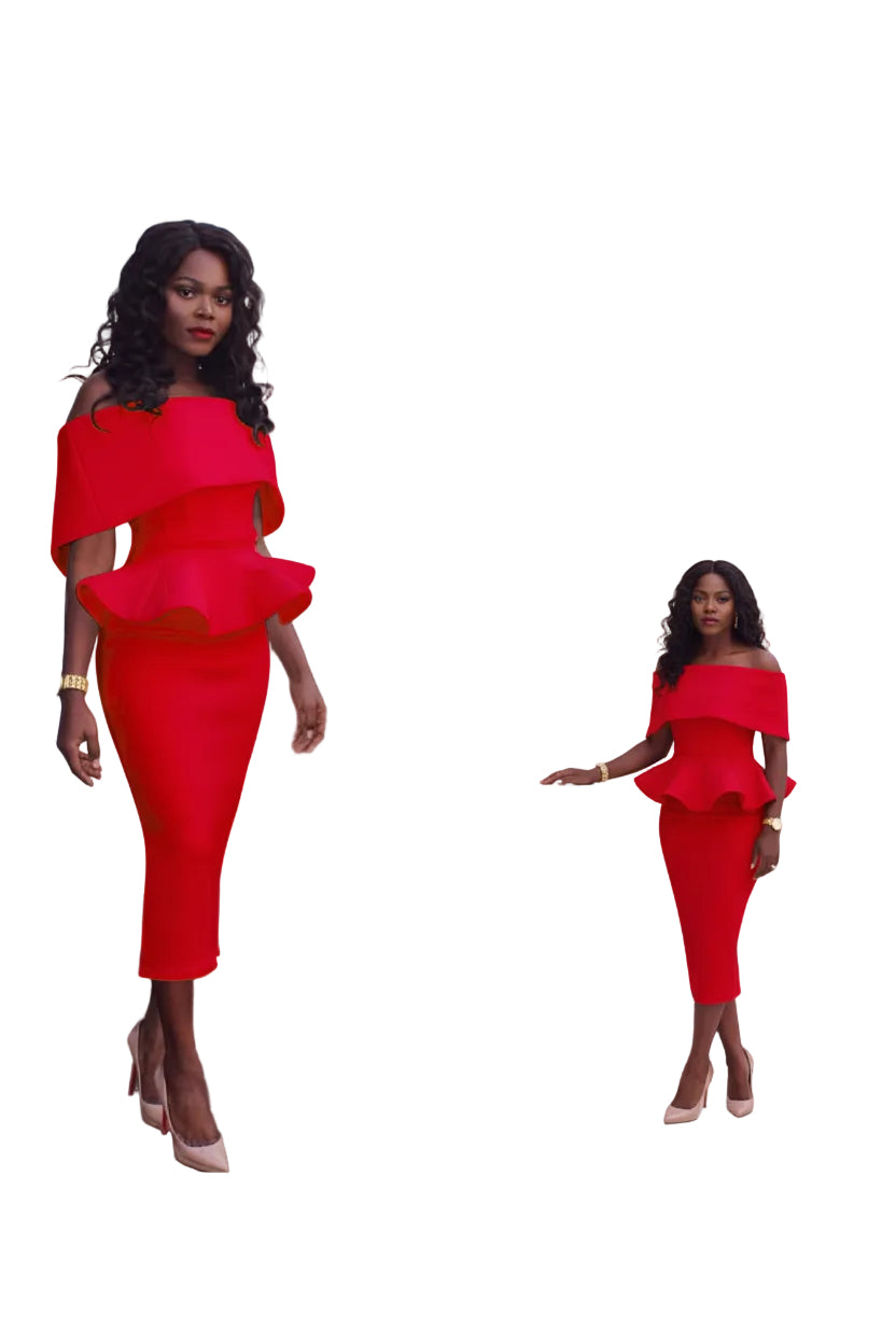 Evarisluxe Off-Shoulder Bodycon Midi Dress