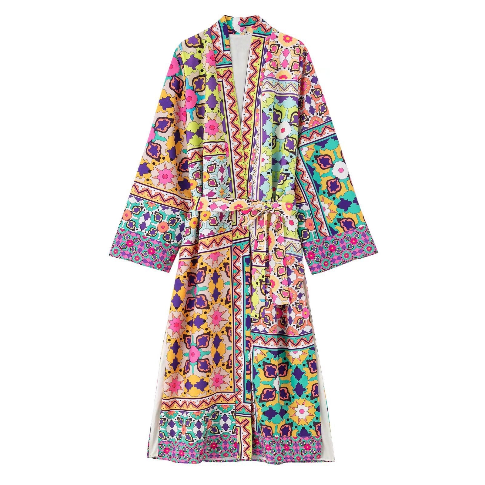 Printed Long Dress with Belt for Women