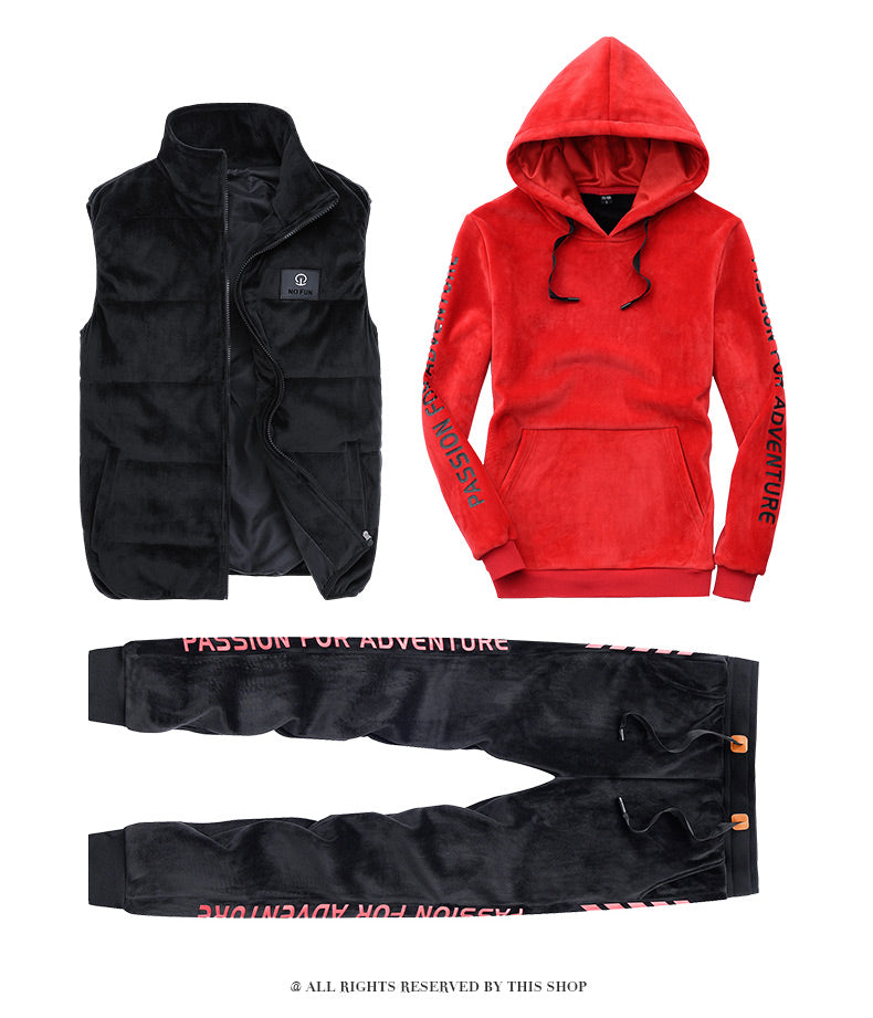 Velvet 3-Piece Set for Men - Casual Hoodie & Pants