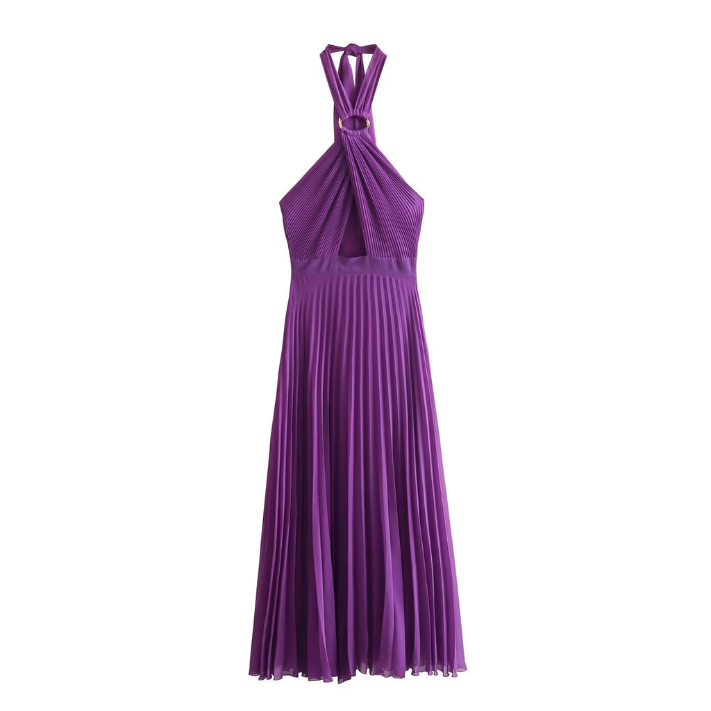 Spring Summer Women's Solid Color Cross Back Dress