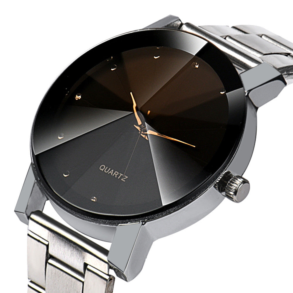 Creative Couple's Quartz Watches with Steel Band and Diamonds
