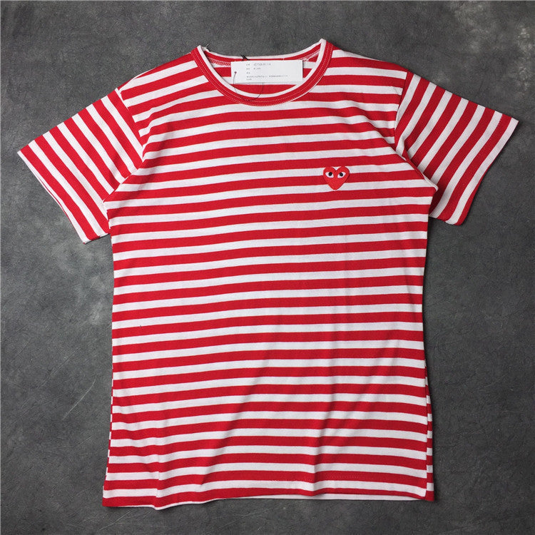 Summer Trendy Cotton Heart Stripe T-Shirt for Men/Women