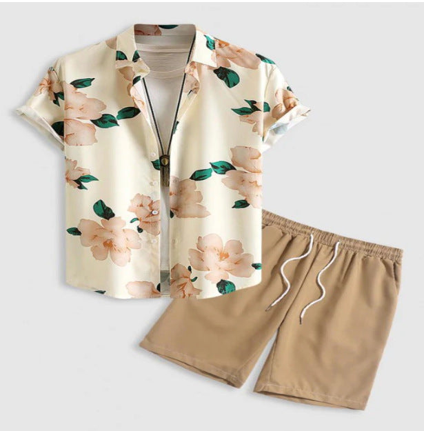 Men's Casual 3D Printed Hawaiian Shirt and Shorts Set