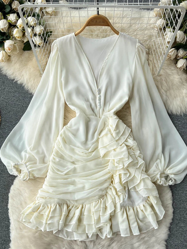 Early Spring V-Neck High-Waist Ruched Dress