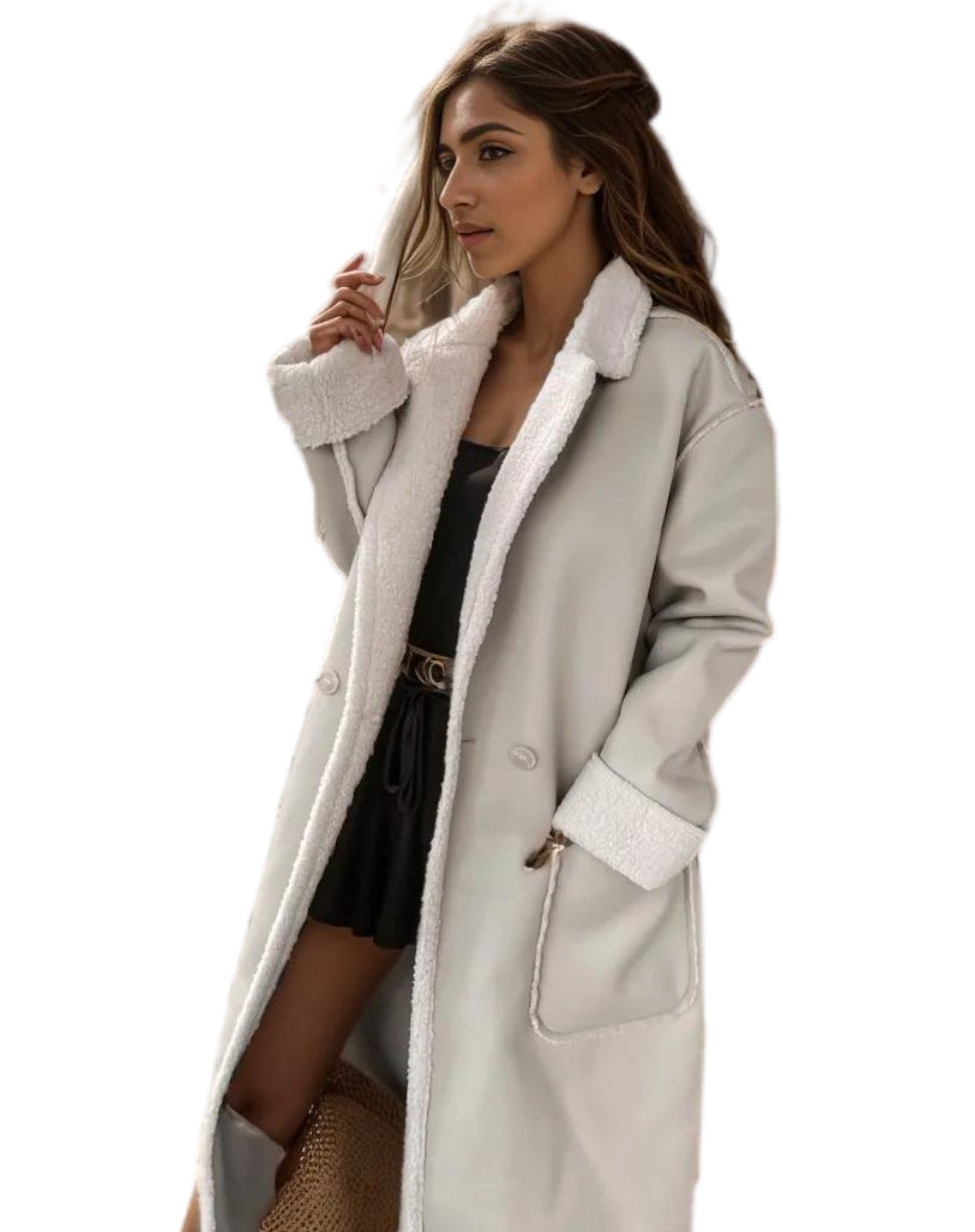 Casual Thickened Leather Trench Coat - Loose Fit Jacket