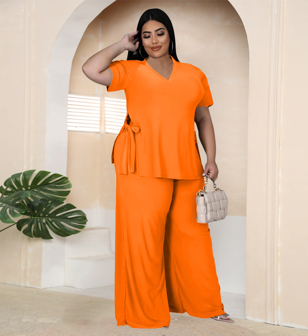 V-Neck Two Piece Set for Women with Side Straps