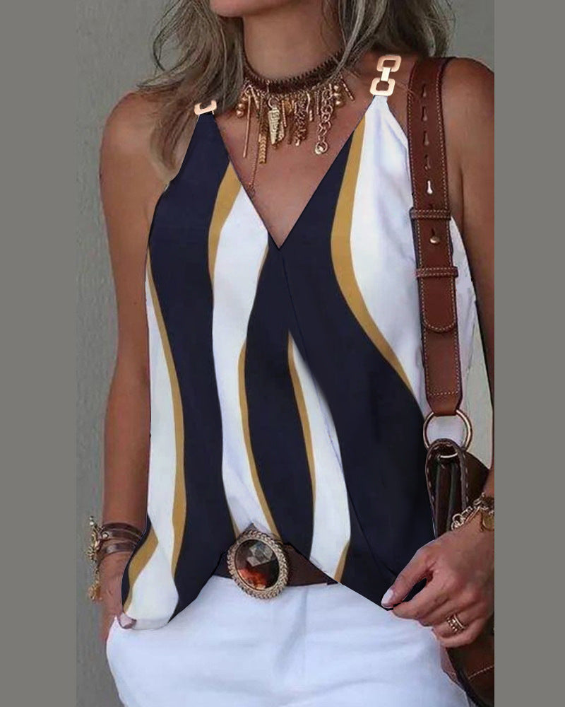 2023 Summer Minimalist V-Neck Print Top for Women