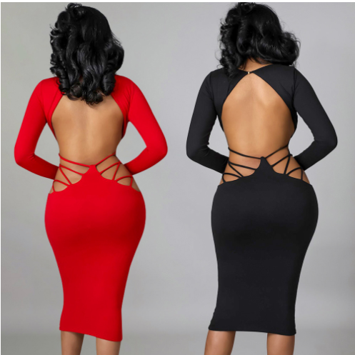 Evarisluxe Hollow Out V-Neck Dress