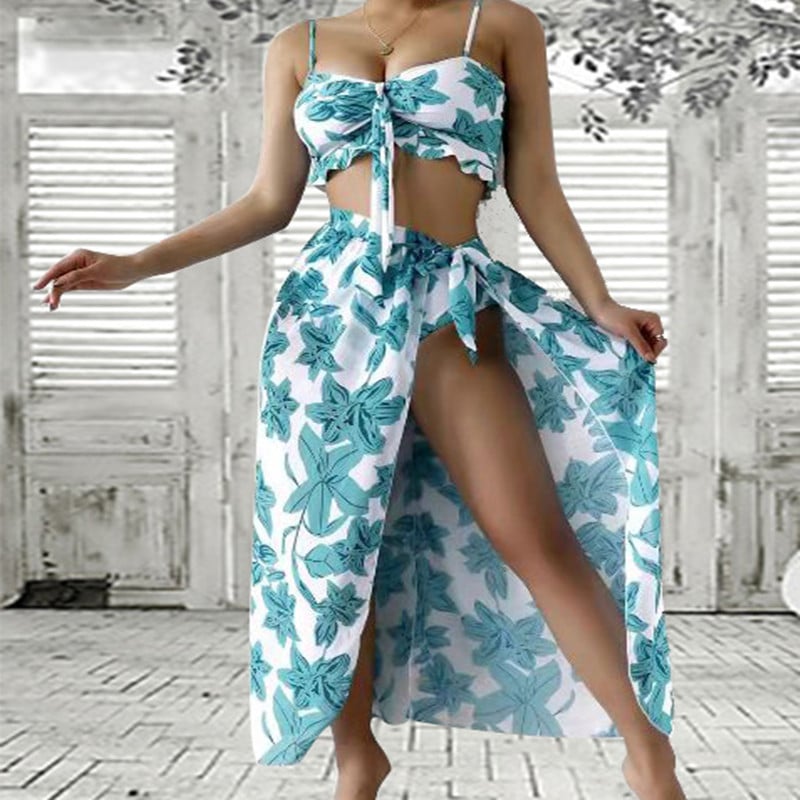 Three-Piece Floral Bikini and Beach Dress Set