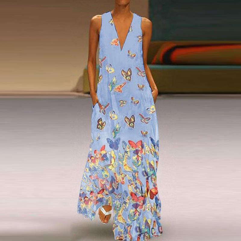 Bohemian Butterfly Print Summer Maxi Dress for Women