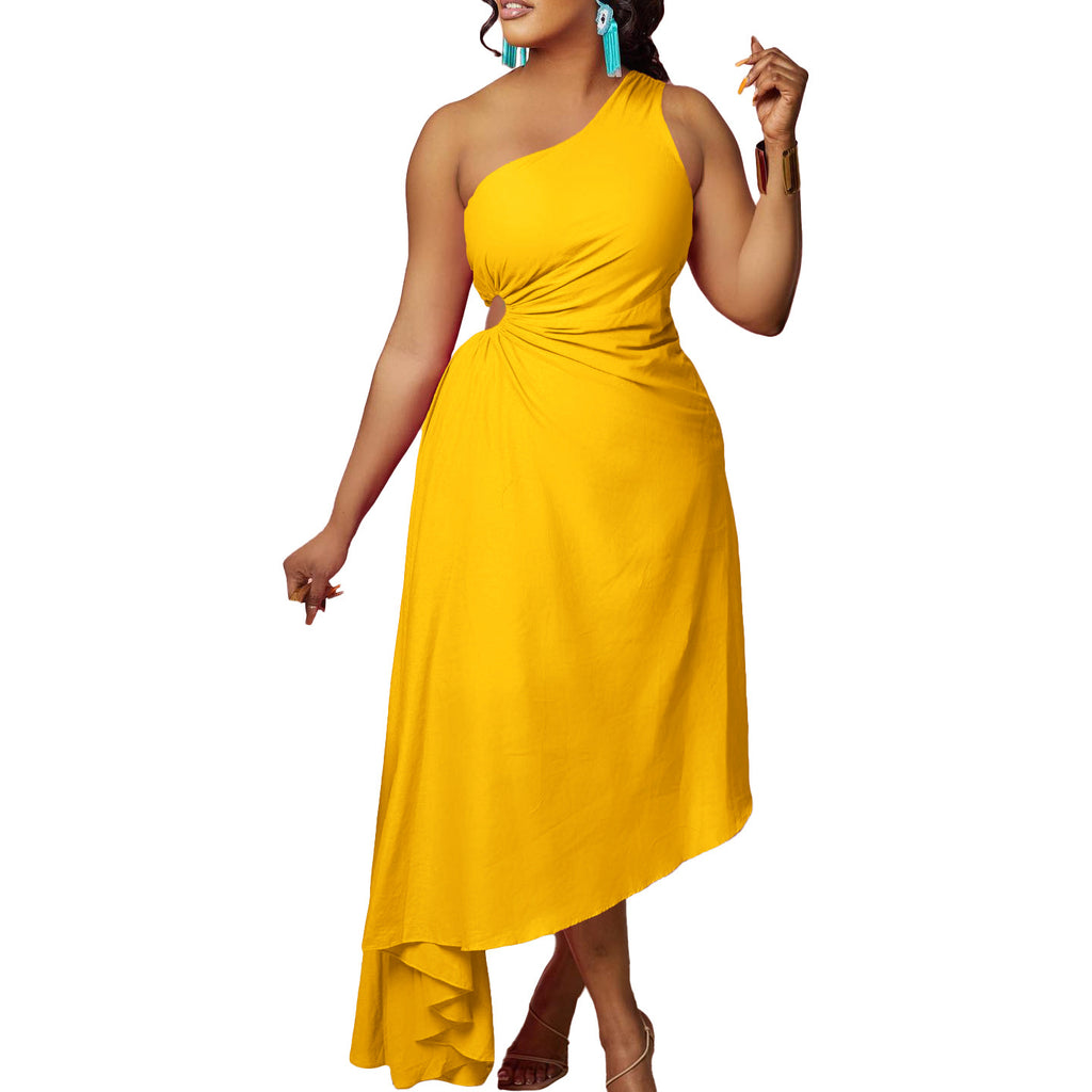 Evarisluxe Diagonal Shoulder Statement Dress