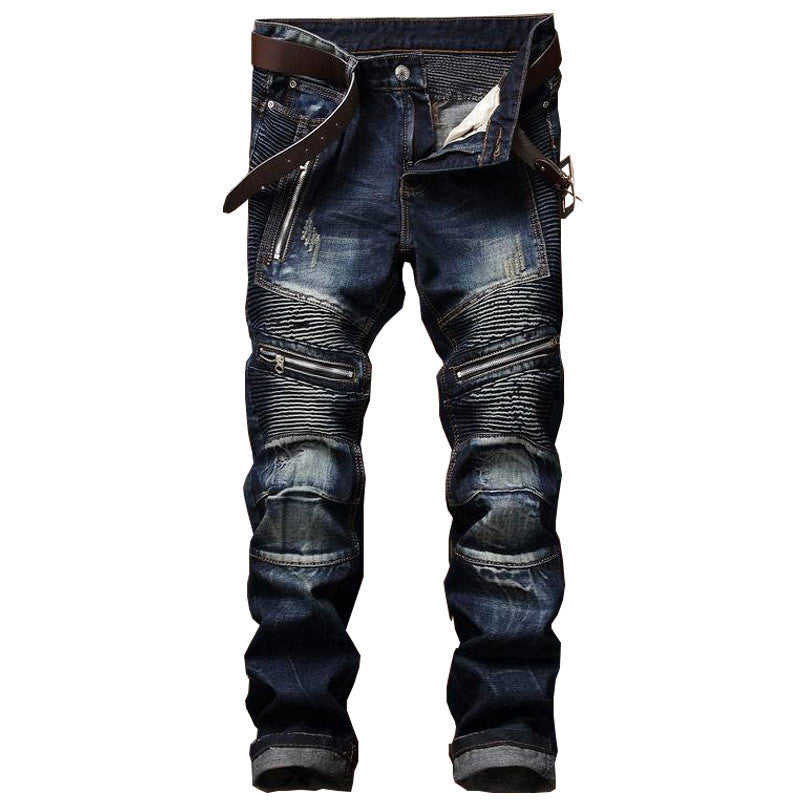 Men's Slim Fit Snowflake Motorcycle Jeans Trousers