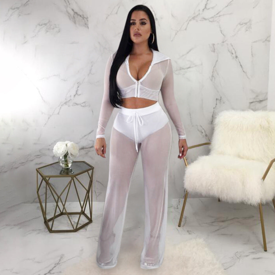 Lace Patchwork Sexy Zipper Two-Piece Women's Set