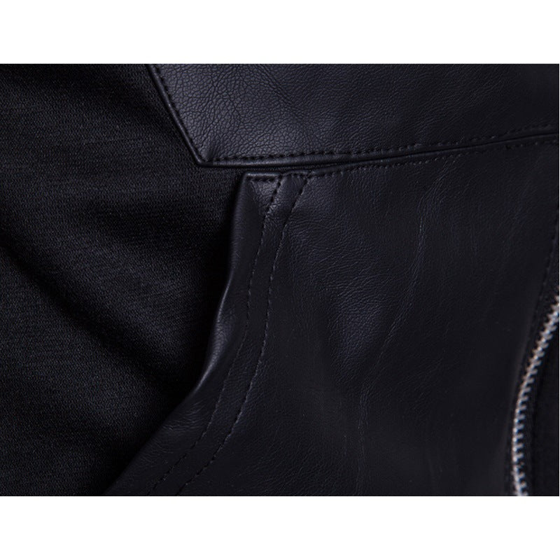 Men's Spring Autumn Hooded Jacket with Faux Leather