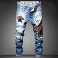Stylish Embroidered Ripped Denim Pants for Men