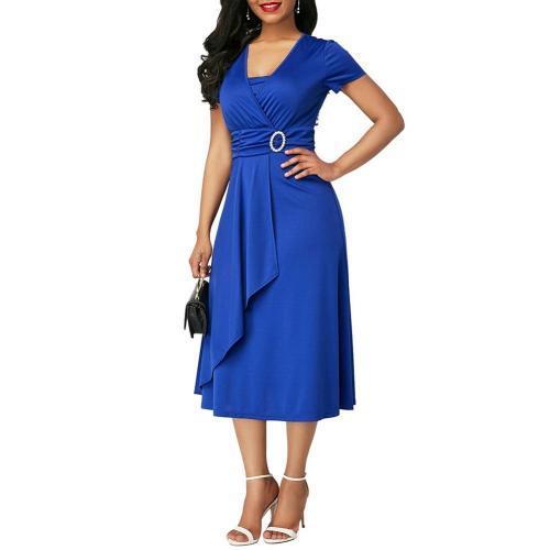 Evarisluxe Asymmetrical V-Neck Evening Dress