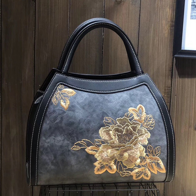 Chinese Style Embroidery Luxury Pu Leather Handbag