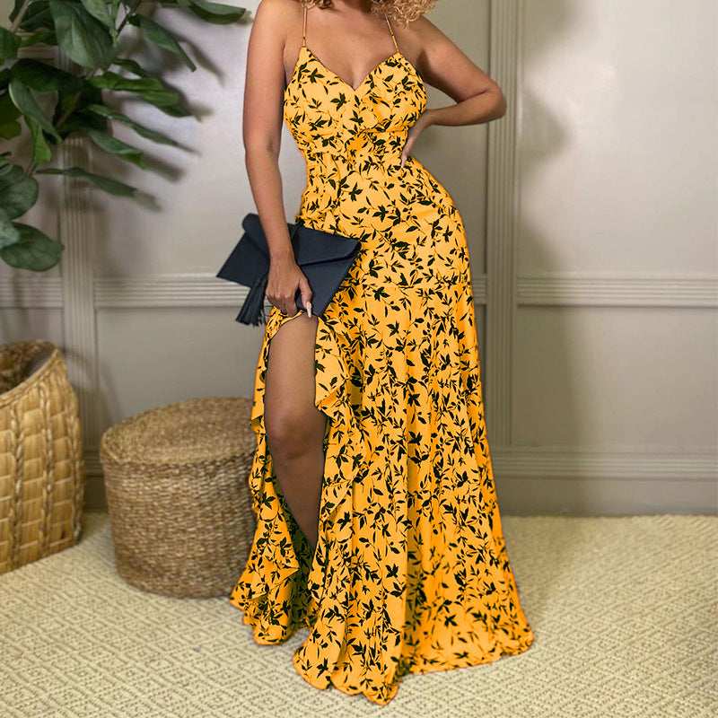 Evarisluxe Split Floral Strap Dress for Women