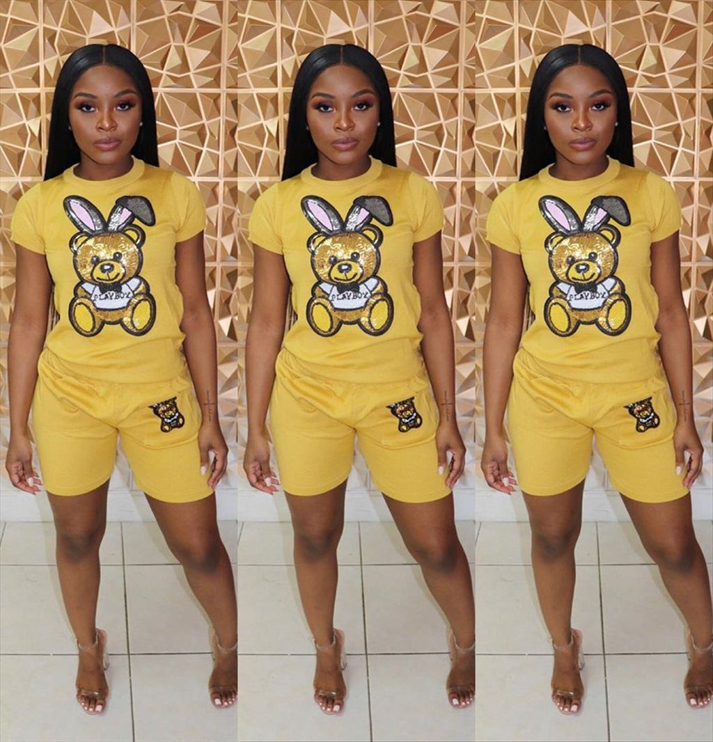 Sequin Cartoon 2-Piece Plus Size Summer Outfit Set